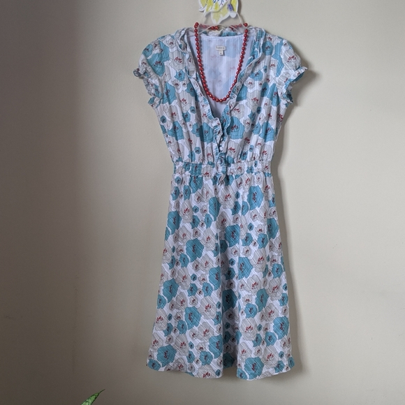 Fossil Vintage Style White w/ Blue Flowers Dress - Picture 2 of 8